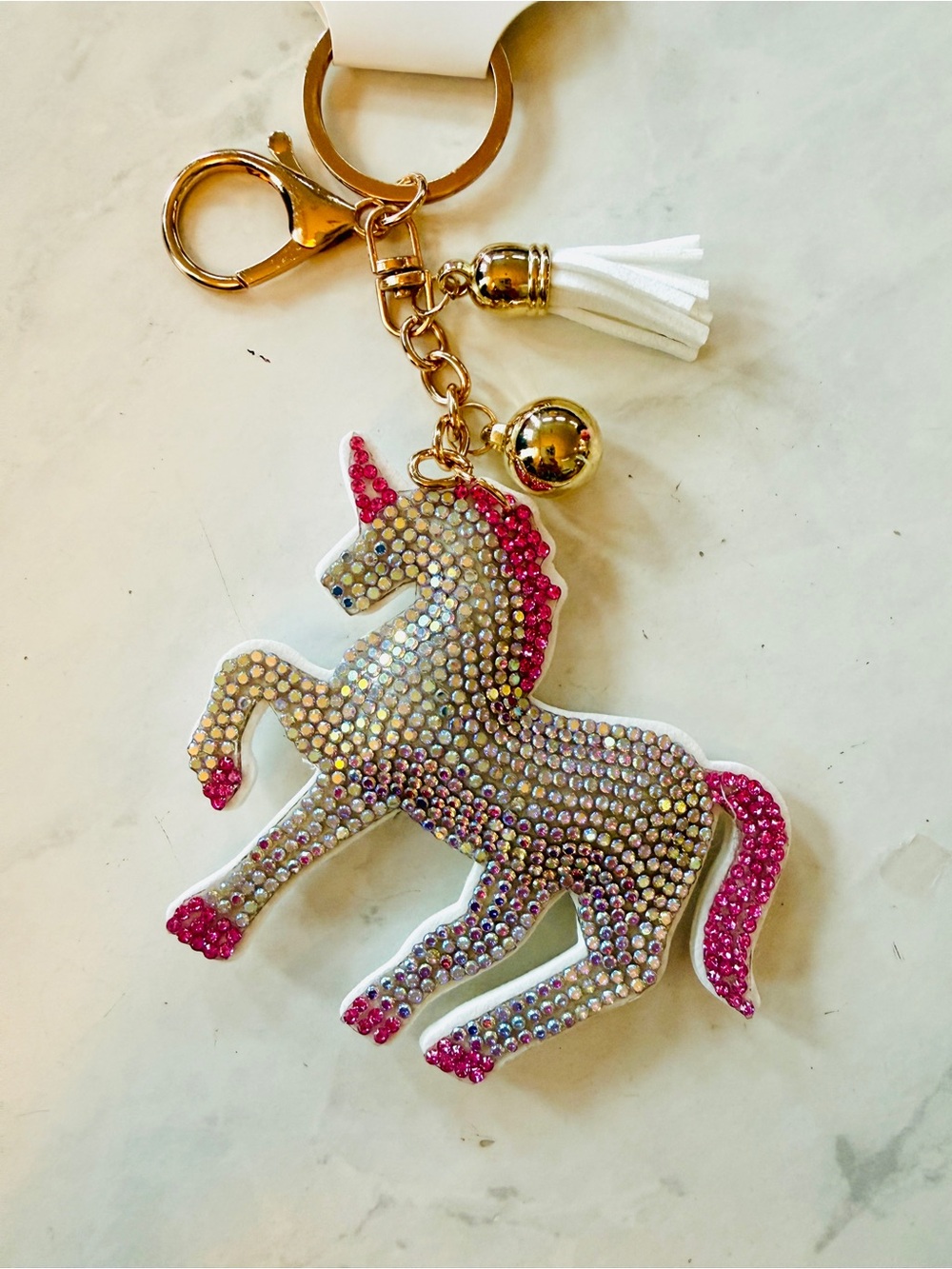 NWT Iridescent Rhinestone Bling Sparkling Unicorn Puffy Keychain & Bag Charm